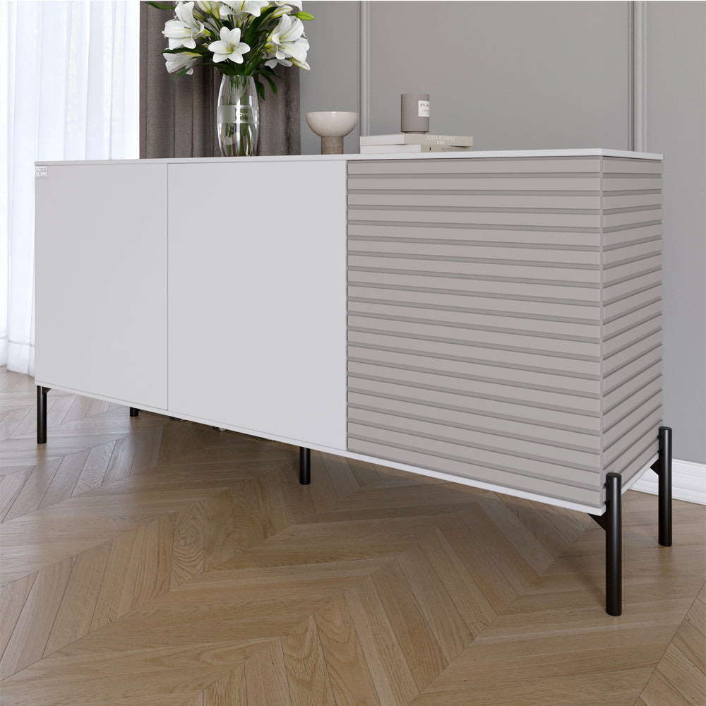 Комод закрыт в гостиную на черных металлических ножках LION Грей 154x38x76,5 см Нимфея Альба (белый)/Кашемир (LION-041814)