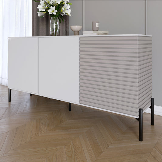 Комод закрыт в гостиную на черных металлических ножках LION Грей 154x38x76,5 см Нимфея Альба (белый)/Кашемир (LION-041814)