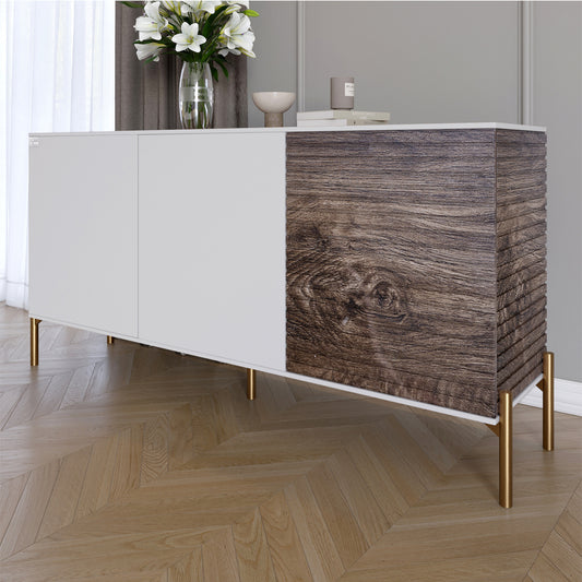 Комод закрыт в гостиную на золотых металлических ножках LION Грей 154x38x76,5 см Нимфея Альба (белый)/Дерево (LION-041844)