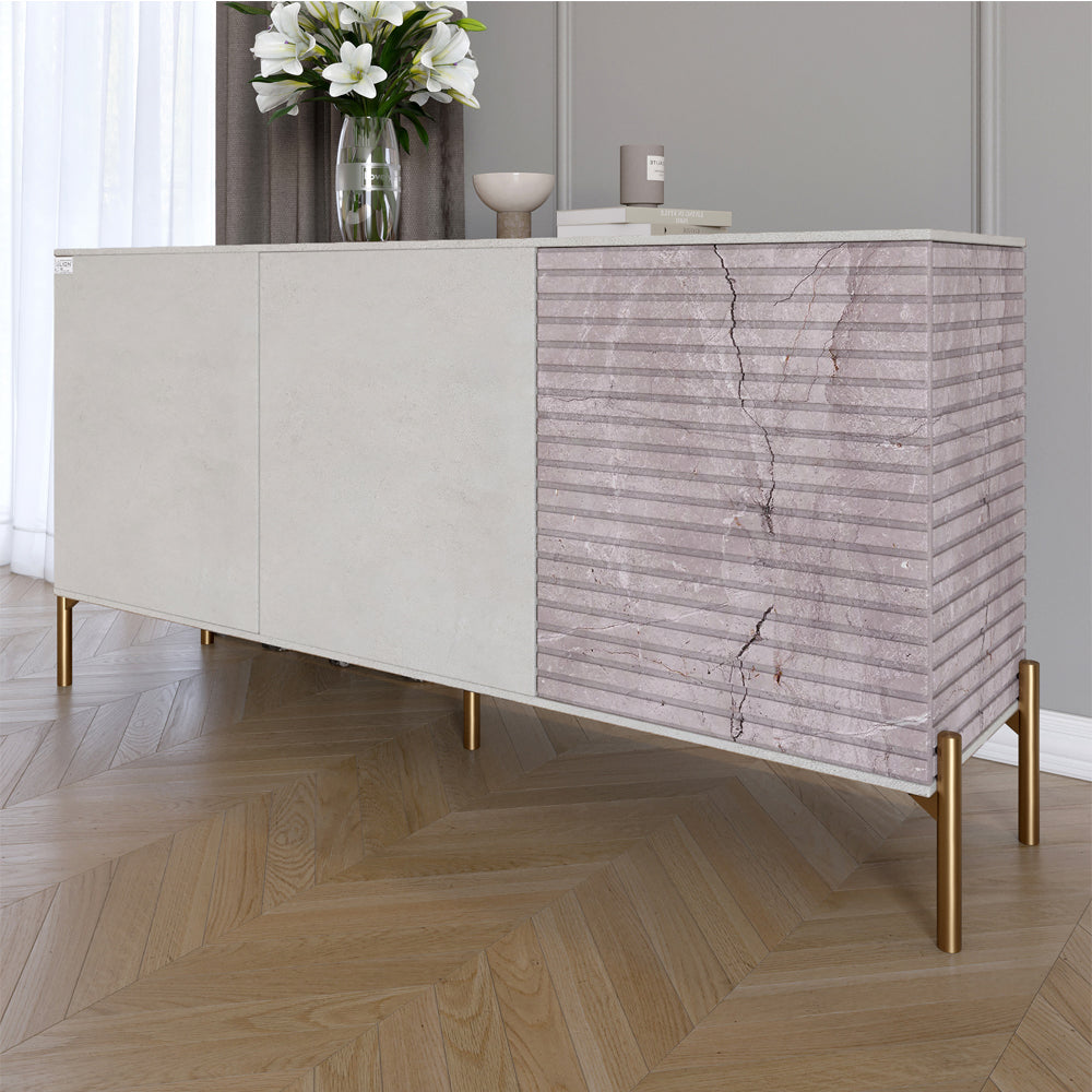 Комод закрытый в гостиную на золотых металлических ножках LION Грей 154x38x76,5 см Бетон Style/Камень (LION-041849)