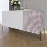 Комод закрытый в гостиную на золотых металлических ножках LION Грей 154x38x76,5 см Нимфея Альба (белый)/Камень (LION-041859)