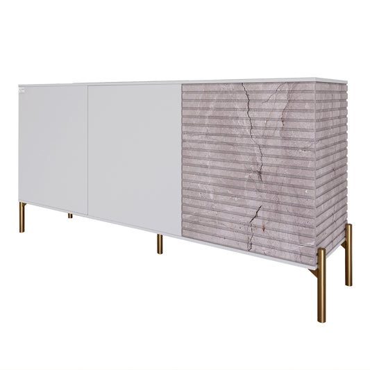 Комод закрытый в гостиную на золотых металлических ножках LION Грей 154x38x76,5 см Нимфея Альба (белый)/Камень (LION-041859)