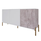 Комод закрытый в гостиную на золотых металлических ножках LION Грей 154x38x76,5 см Нимфея Альба (белый)/Камень (LION-041859)