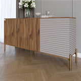 Комод закрытый в гостиную на золотых металлических ножках LION Грей 154x38x76,5 см Дуб Ливорно/Кашемир (LION-041870)