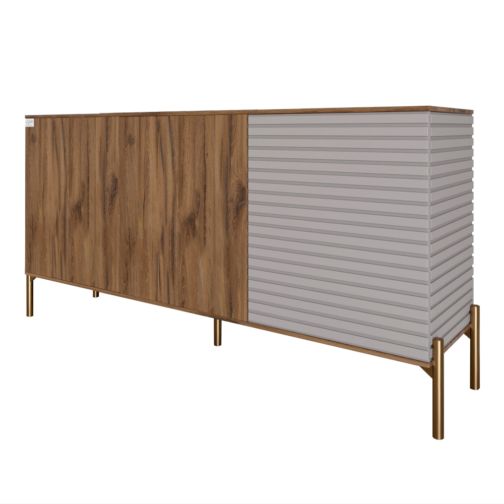 Комод закрытый в гостиную на золотых металлических ножках LION Грей 154x38x76,5 см Дуб Ливорно/Кашемир (LION-041870)
