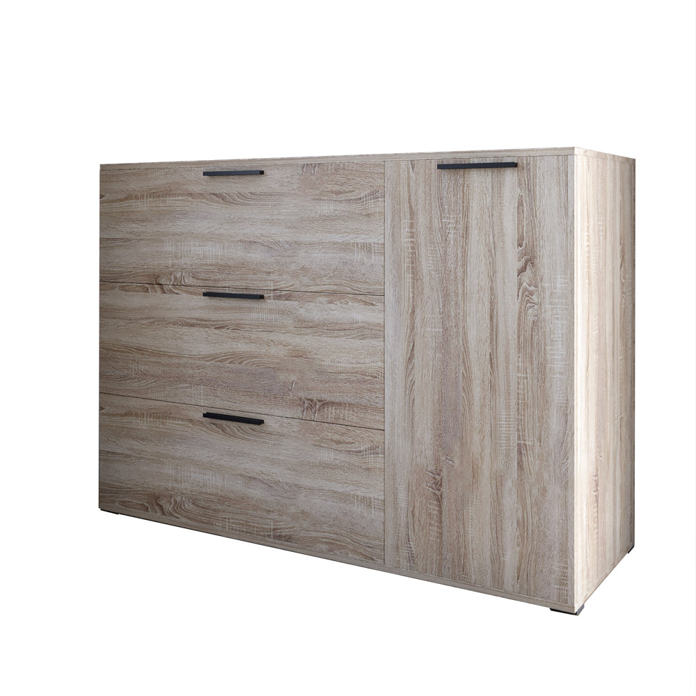 Комод LION Краш с тремя выдвижными ящиками и закрытыми полками Дуб сонома (LION-044153)