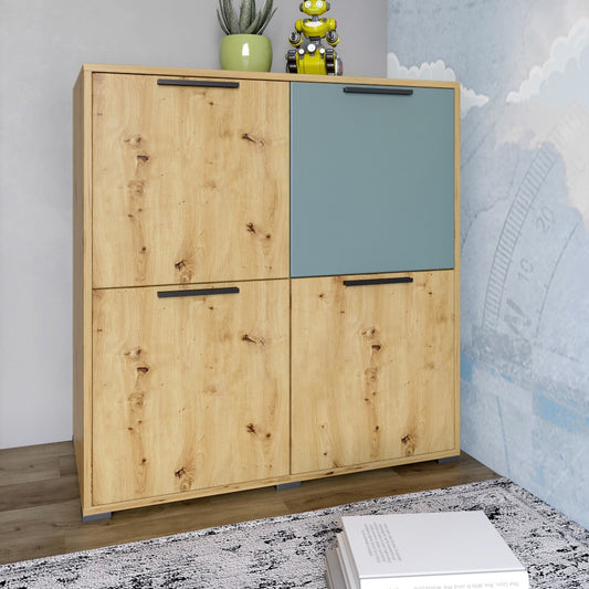 Тумба четырехдверная LION Краш 82x43x86 см Дуб артизан/Гранит серый (LION-041755)