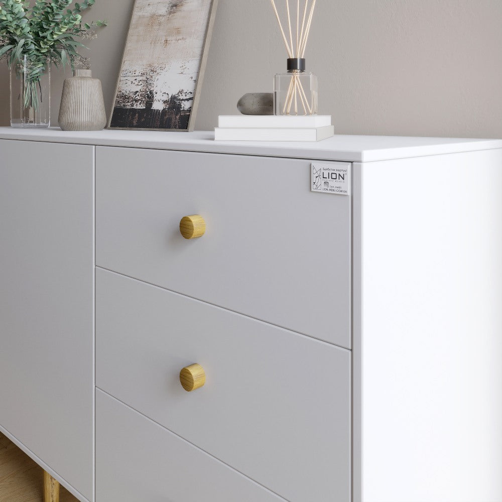 Комод LION Хьюге-5 Дуб Аппалачи/Нимфея Альба (белый) (LION-041101)