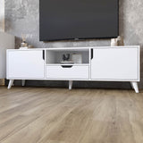 Тумба под телевизор с белыми ножками М-ЗОН Борн 1600 Нимфея Альба (белый) (MZN-031099)