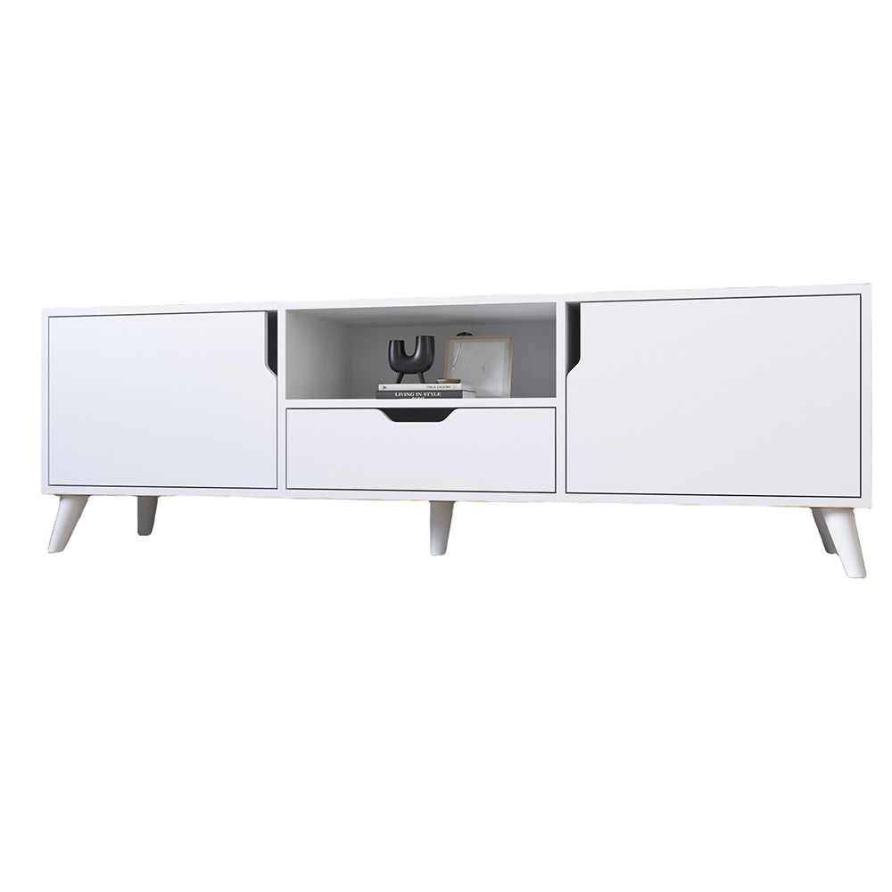 Тумба под телевизор с белыми ножками М-ЗОН Борн 1600 Нимфея Альба (белый) (MZN-031099)