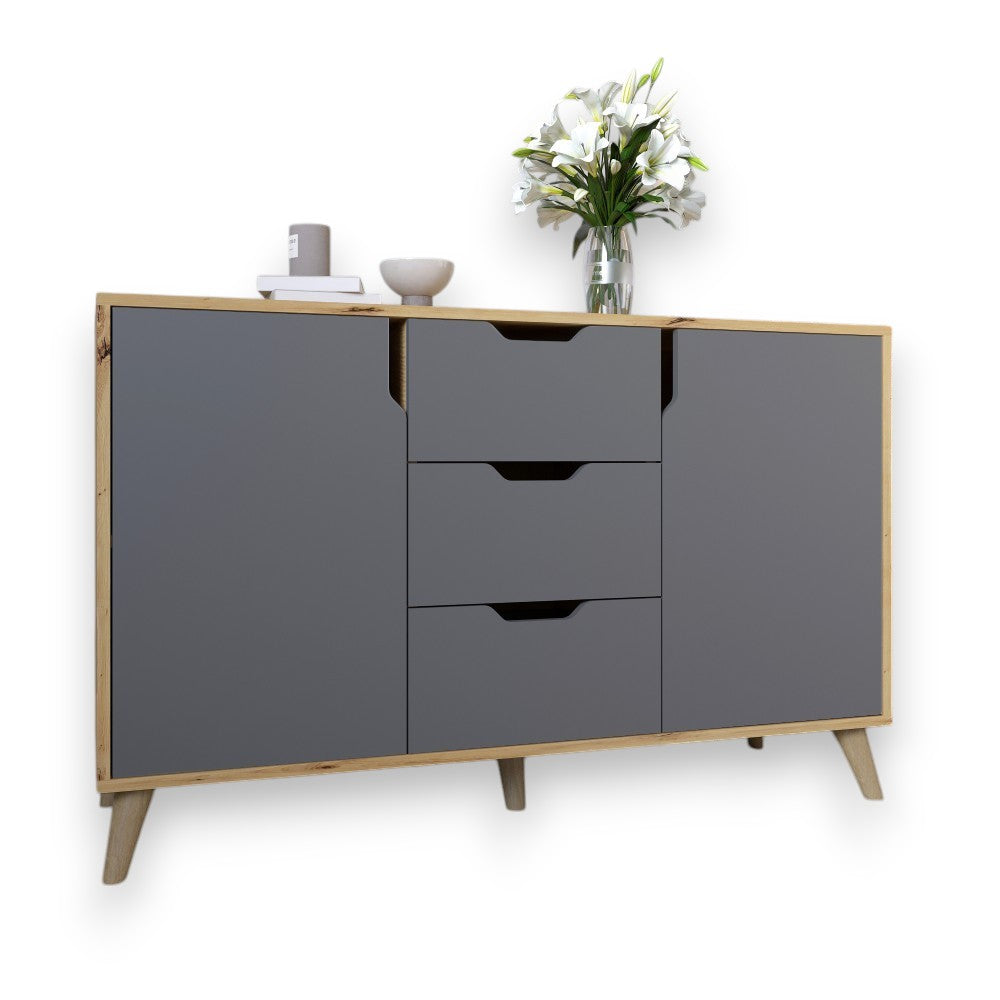 Комод в гостиную с ножками в цвете Орех светлый М-ЗОН Борн 1200 Дуб артизан/Антрацит (MZN-031089)