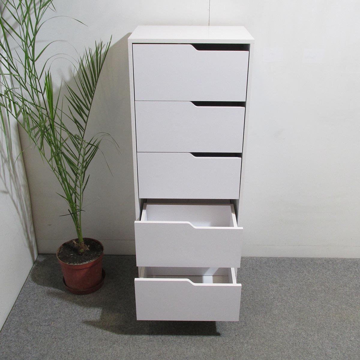 Комод высокий с белыми ножками 5 ящиков М-ЗОН Борн 500 Нимфея Альба (белый) (MZN-031109)