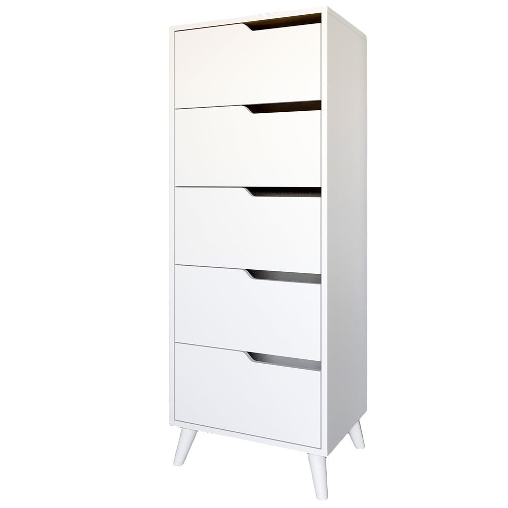 Комод высокий с белыми ножками 5 ящиков М-ЗОН Борн 500 Нимфея Альба (белый) (MZN-031109)