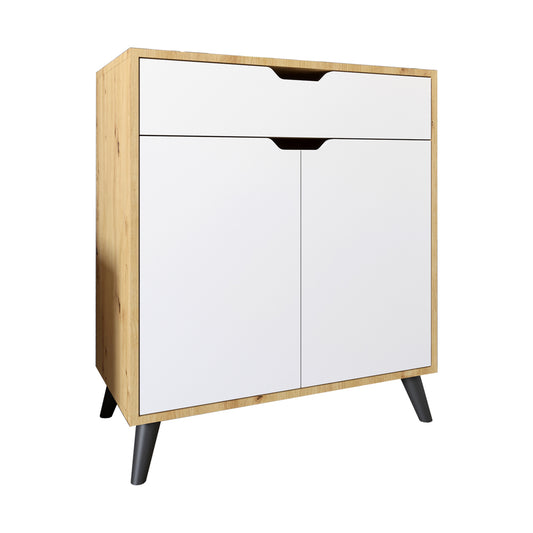 Комод в гостиную с черными ножками М-ЗОН Борн 750 Дуб Артизан/Нимфеа Альба (белый) (MZN-031050)