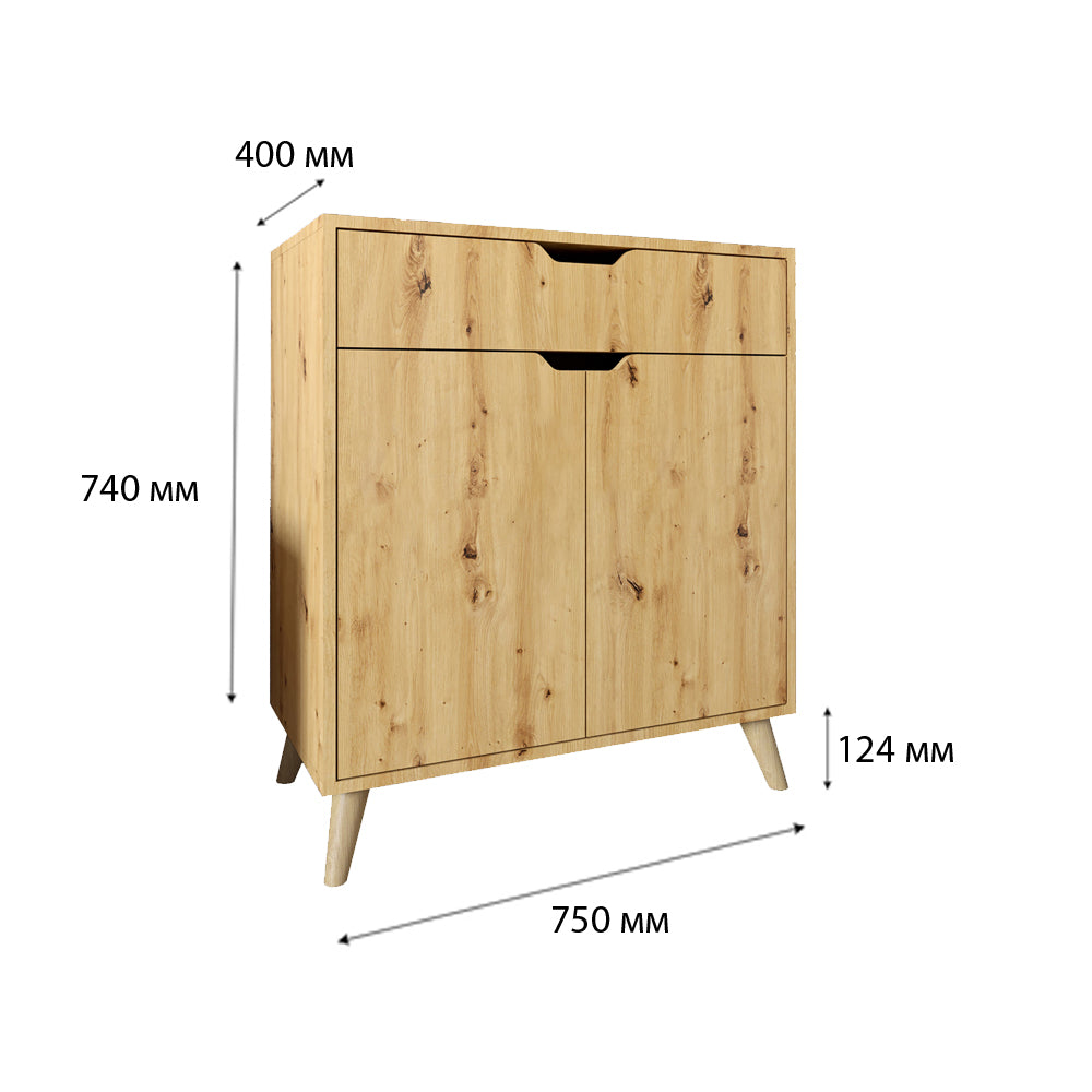 Комод в гостиную с черными ножками М-ЗОН Борн 750 Дуб Артизан/Нимфеа Альба (белый) (MZN-031050)