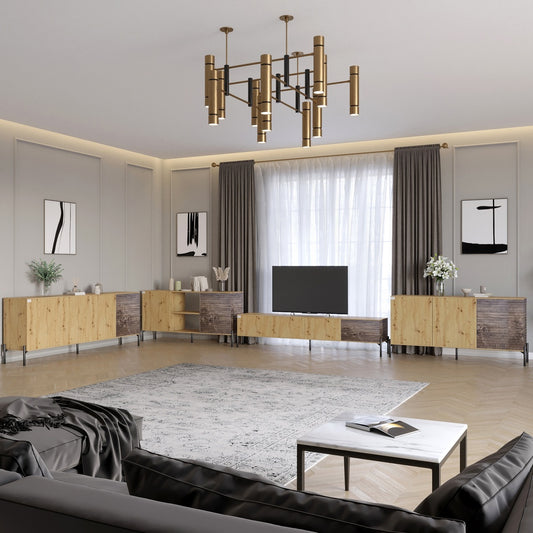 Комплект модульный для гостиной LION Грей 4 элемента с черными металлическими ножками Дуб Артизан/Дерево (LION-042729)