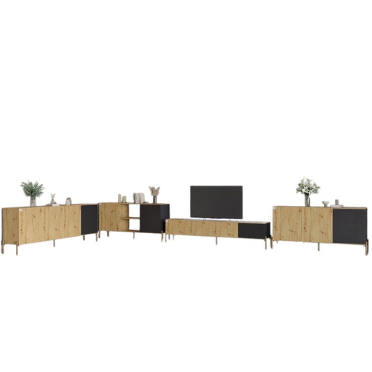 Комплект модульный для гостиной LION Грей 4 элемента с золотыми металлическими ножками Дуб Артизан/Асфальт (LION-042909)