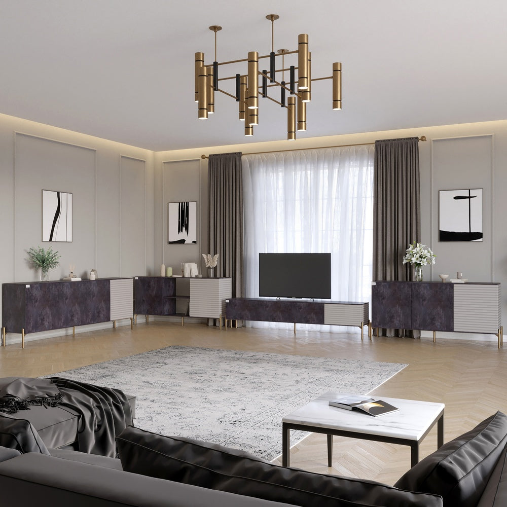 Комплект модульный для гостиной LION Грей 4 элемента с золотыми металлическими ножками Бетон темный/Кашемир (LION-042860)