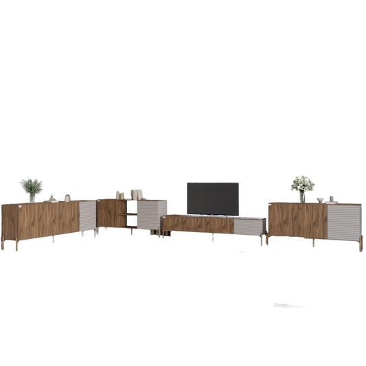 Комплект модульный для гостиной LION Грей 4 элемента с золотыми металлическими ножками Дуб Ливорно/Кашемир (LION-042850)