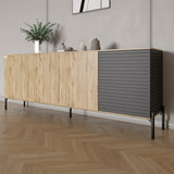 Комод в гостиную на черных металлических ножках LION Грей 204x38x76,5 см Дуб Аппалачи/Асфальт (LION-042459)