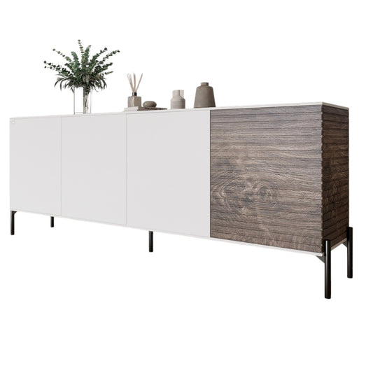 Комод в гостиную на черных металлических ножках LION Грей 204x38x76,5 см Нимфея Альба (белый)/Дерево (LION-042509)