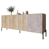 Комод в гостиную на черных металлических ножках LION Грей 204x38x76,5 см Дуб сонома/Камень (LION-042609)