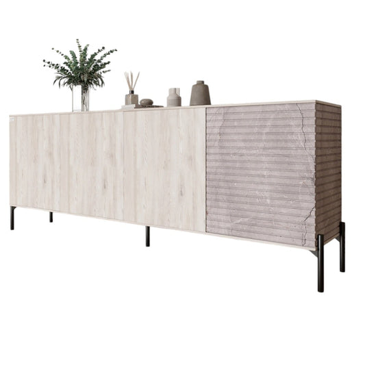 Комод в гостиную на черных металлических ножках LION Грей 204x38x76,5 см Самоа Дымчатый/Камень (LION-042619)