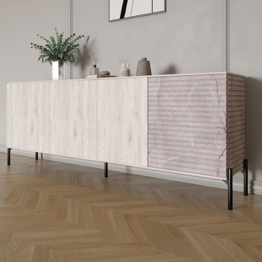 Комод в гостиную на черных металлических ножках LION Грей 204x38x76,5 см Самоа Дымчатый/Камень (LION-042619)