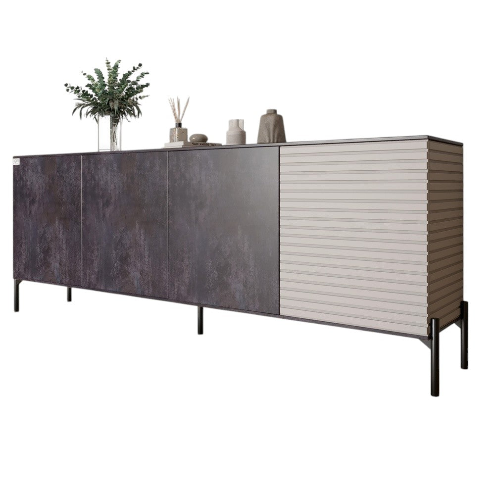 Комод в гостиную на черных металлических ножках LION Грей 204x38x76,5 см Бетон темный/Кашемир (LION-042629)