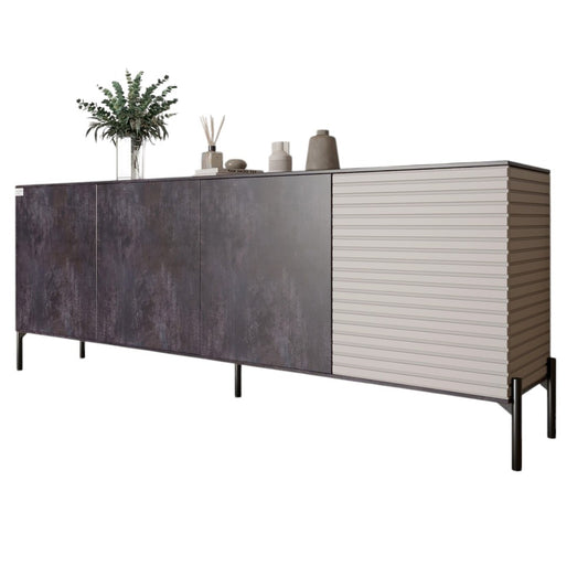 Комод в гостиную на черных металлических ножках LION Грей 204x38x76,5 см Бетон темный/Кашемир (LION-042629)