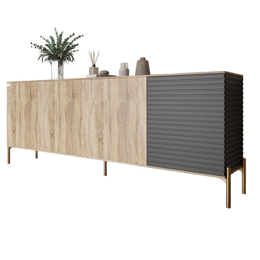 Комод на золотых металлических ножках LION Грей 204x38x76,5 см Дуб сонома/Асфальт (LION-042669)