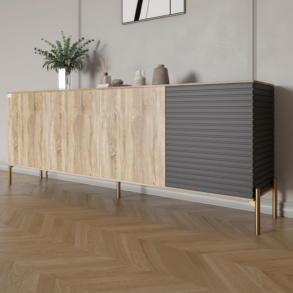 Комод на золотых металлических ножках LION Грей 204x38x76,5 см Дуб сонома/Асфальт (LION-042669)