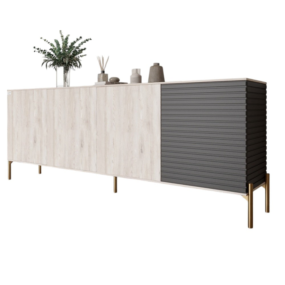 Комод на золотых металлических ножках LION Грей 204x38x76,5 см Самоа Дымчатый/Асфальт (LION-042679)