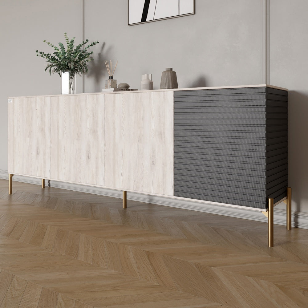 Комод на золотых металлических ножках LION Грей 204x38x76,5 см Самоа Дымчатый/Асфальт (LION-042679)