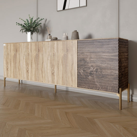 Комод на золотых металлических ножках LION Грей 204x38x76,5 см Дуб сонома/Дерево (LION-042659)