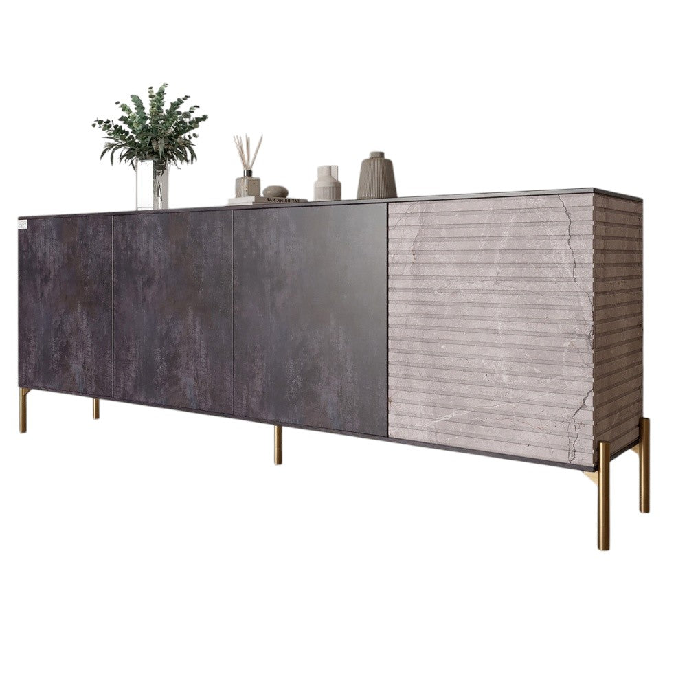 Комод на золотых металлических ножках LION Грей 204x38x76,5 см Бетон темный/Камень (LION-042710)