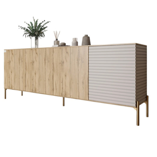 Комод на золотых металлических ножках LION Грей 204x38x76,5 см Дуб Аппалачи/Кашемир (LION-042649)