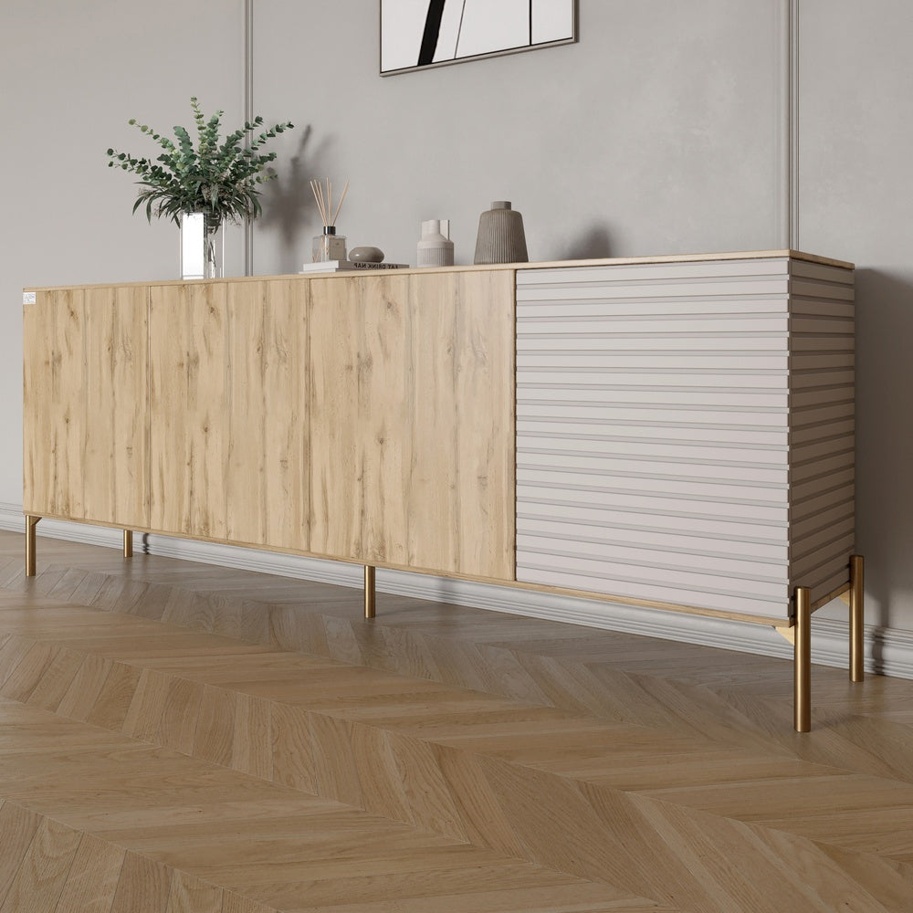 Комод на золотых металлических ножках LION Грей 204x38x76,5 см Дуб Аппалачи/Кашемир (LION-042649)