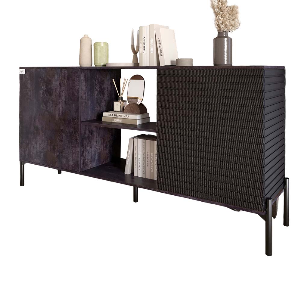 Комод открытый на черных металлических ножках LION Грей Бетон темный/Асфальт (LION-042714)