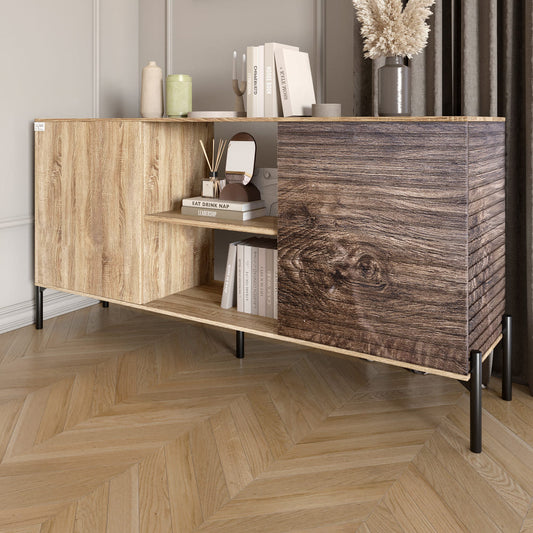 Комод открытый на черных металлических ножках LION Грей Дуб Сонома/Дерево (LION-042764)