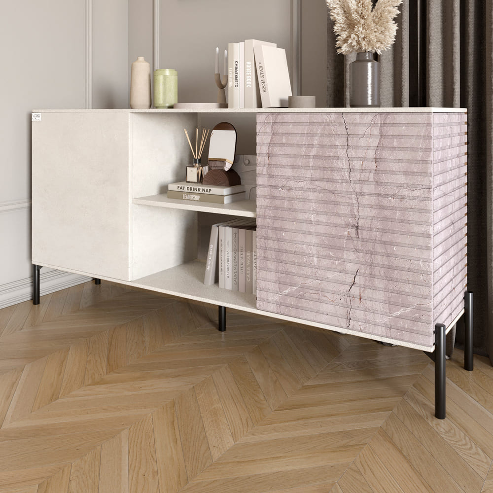 Комод открытый на черных металлических ножках LION Грей Бетон Style/Камень (LION-042789)