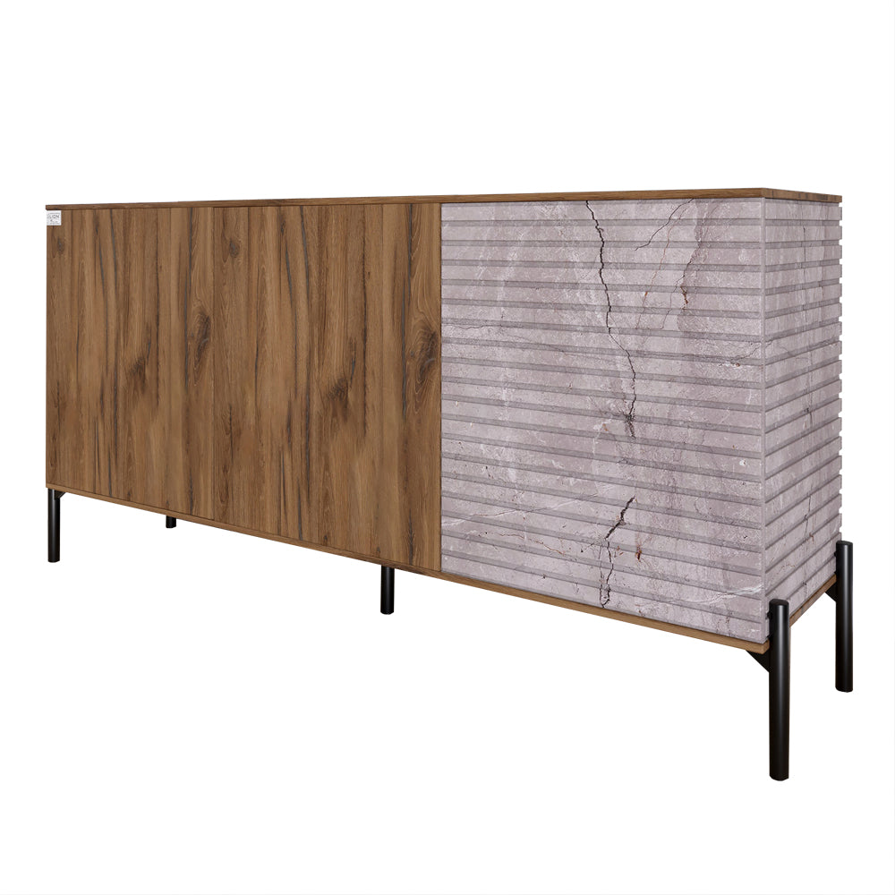 Комод закрыт в гостиную на черных металлических ножках LION Грей 154x38x76,5 см Дуб Ливорно/Камень (LION-041795)