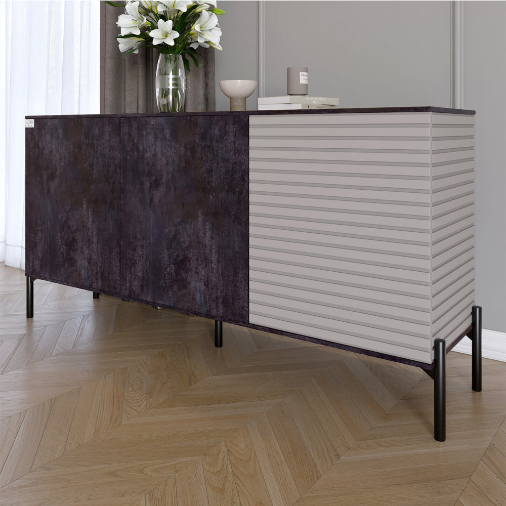 Комод закрыт в гостиную на черных металлических ножках LION Грей 154x38x76,5 см Бетон темный/Кашемир (LION-041805)