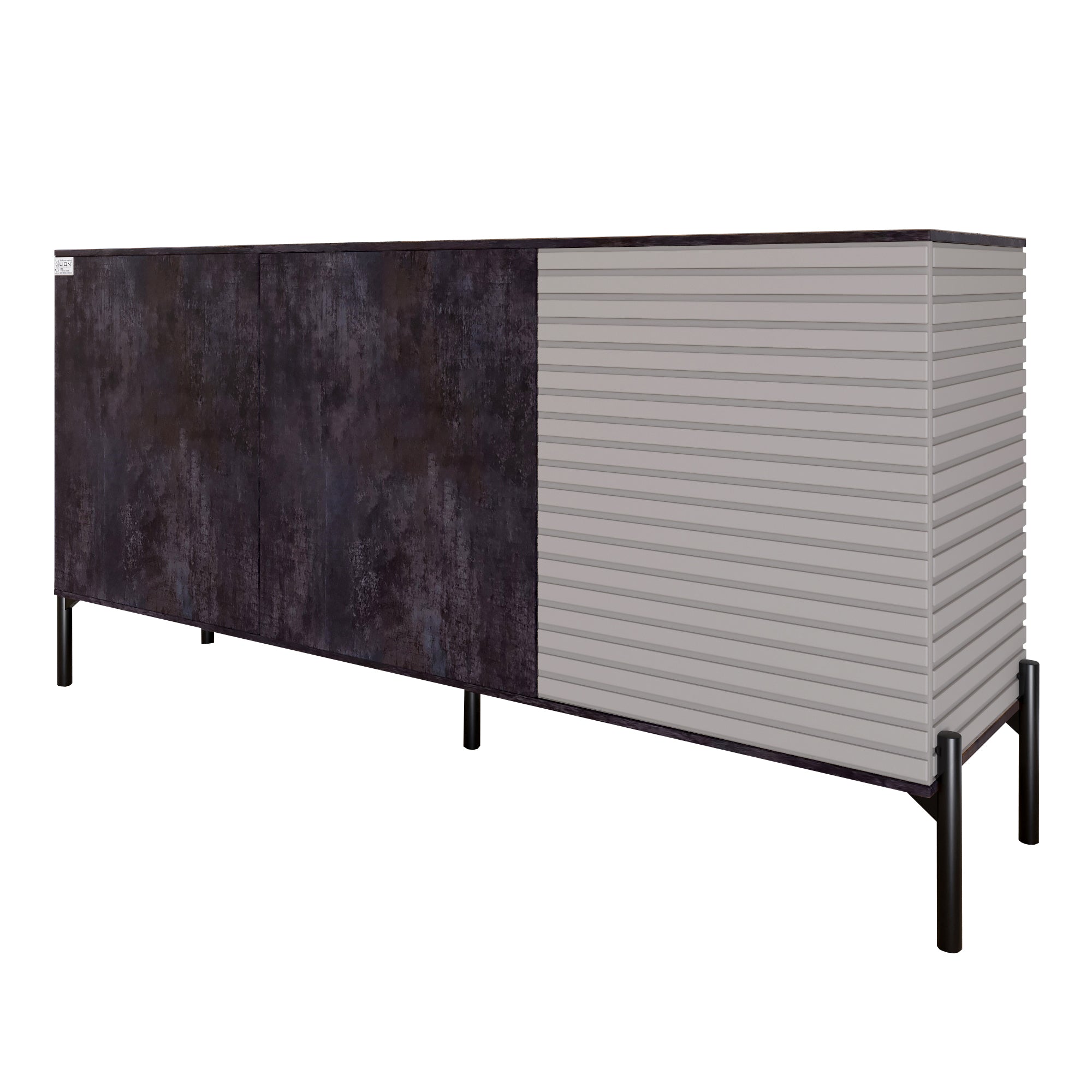 Комод закрыт в гостиную на черных металлических ножках LION Грей 154x38x76,5 см Бетон темный/Кашемир (LION-041805)