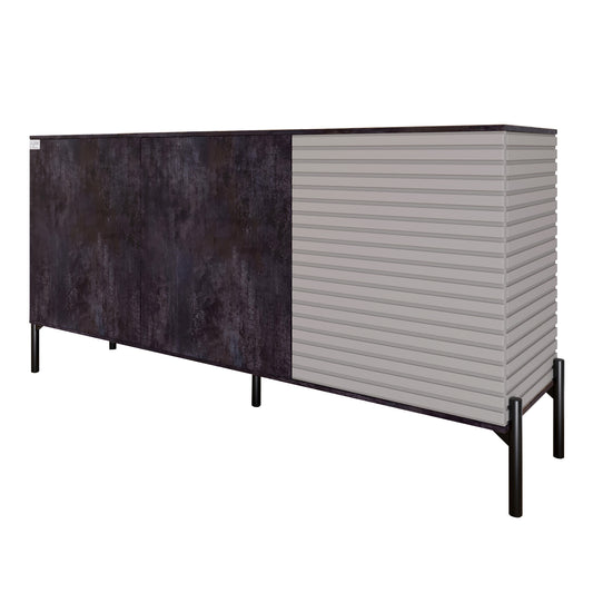 Комод закрыт в гостиную на черных металлических ножках LION Грей 154x38x76,5 см Бетон темный/Кашемир (LION-041805)