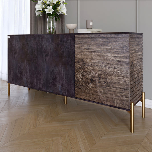 Комод закрыт в гостиную на золотых металлических ножках LION Грей 154x38x76,5 см Бетон темный/Дерево (LION-041835)