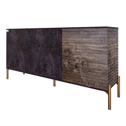 Комод закрыт в гостиную на золотых металлических ножках LION Грей 154x38x76,5 см Бетон темный/Дерево (LION-041835)