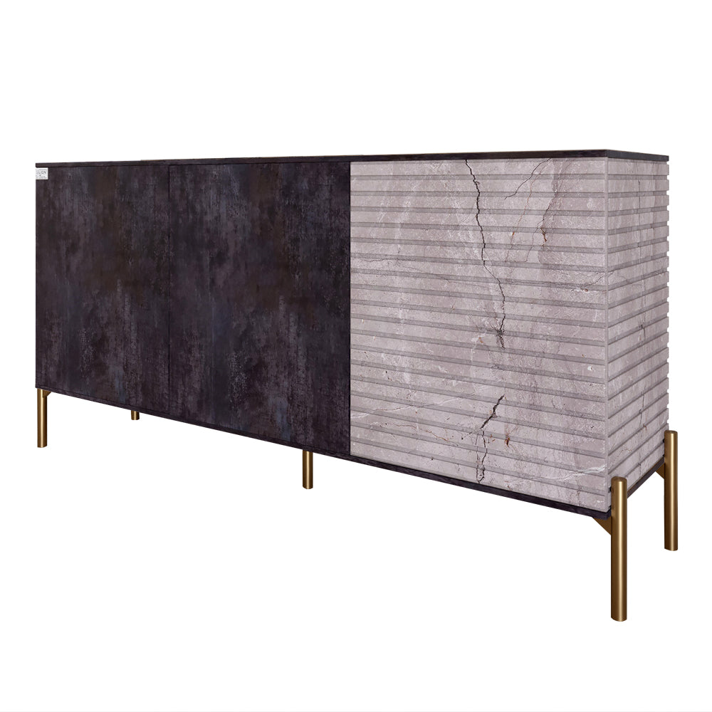 Комод закрытый в гостиную на золотых металлических ножках LION Грей 154x38x76,5 см Бетон темный/Камень (LION-041850)