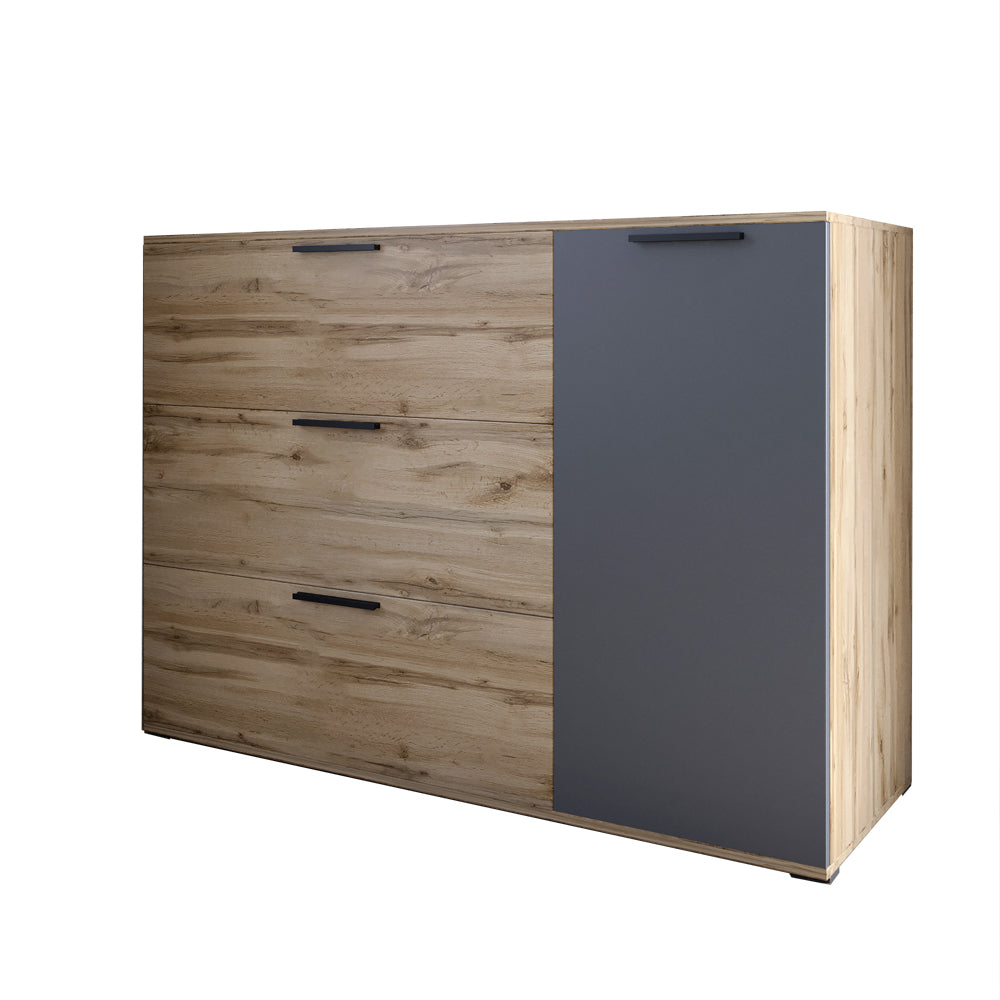 Комод LION Краш с тремя выдвижными ящиками и закрытыми полками Дуб аппалачи/Антрацит (LION-044154)