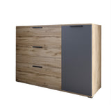 Комод LION Краш с тремя выдвижными ящиками и закрытыми полками Дуб аппалачи/Антрацит (LION-044154)